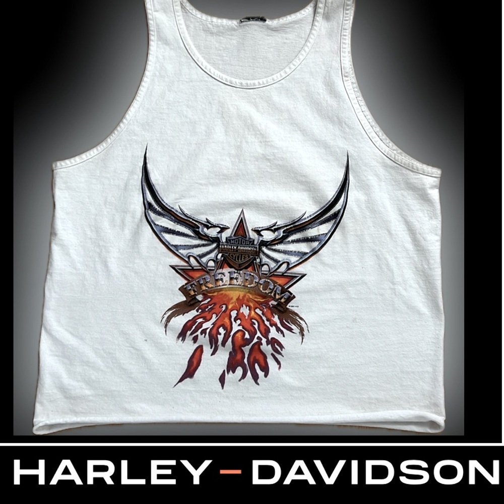 🏍️FREEDOM 2001 Rice Lake Wisconsin Harley-Davidson Tank | White | Women’s Large